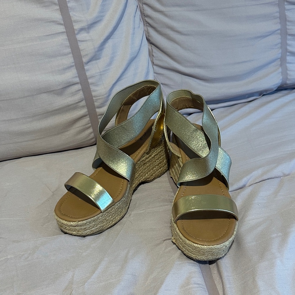 Qupid Gold Espadrille Wedges
